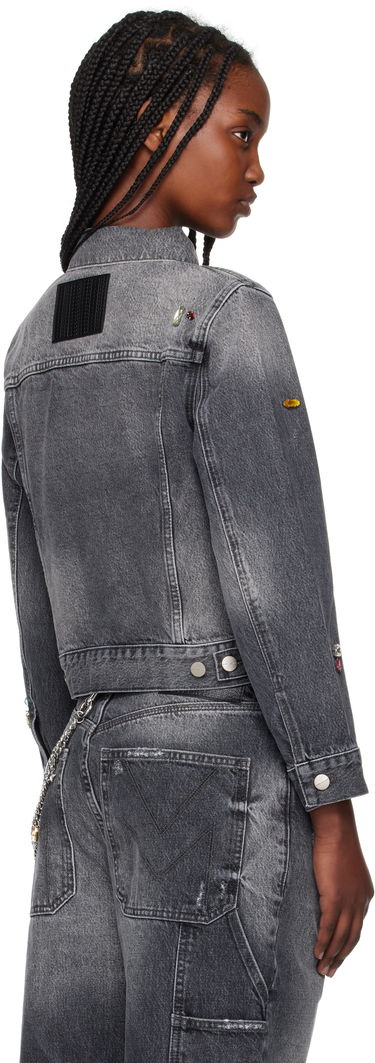 Bunda Marc Jacobs Marc Jacobs Fray Charm Shrunken Trucker Denim Jacket with Rhinestones Šedá | 2S5RJC015D02, 2