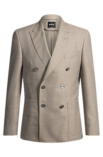 Bunda BOSS BOSS Slim-Fit Patterned Virgin Wool Blazer Béžová | 50535043, 0