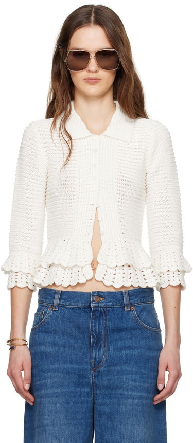 Sveter CHLOÉ Chloé Fitted Ruffled Cropped Cardigan Biela | CH25UMP05545, 0