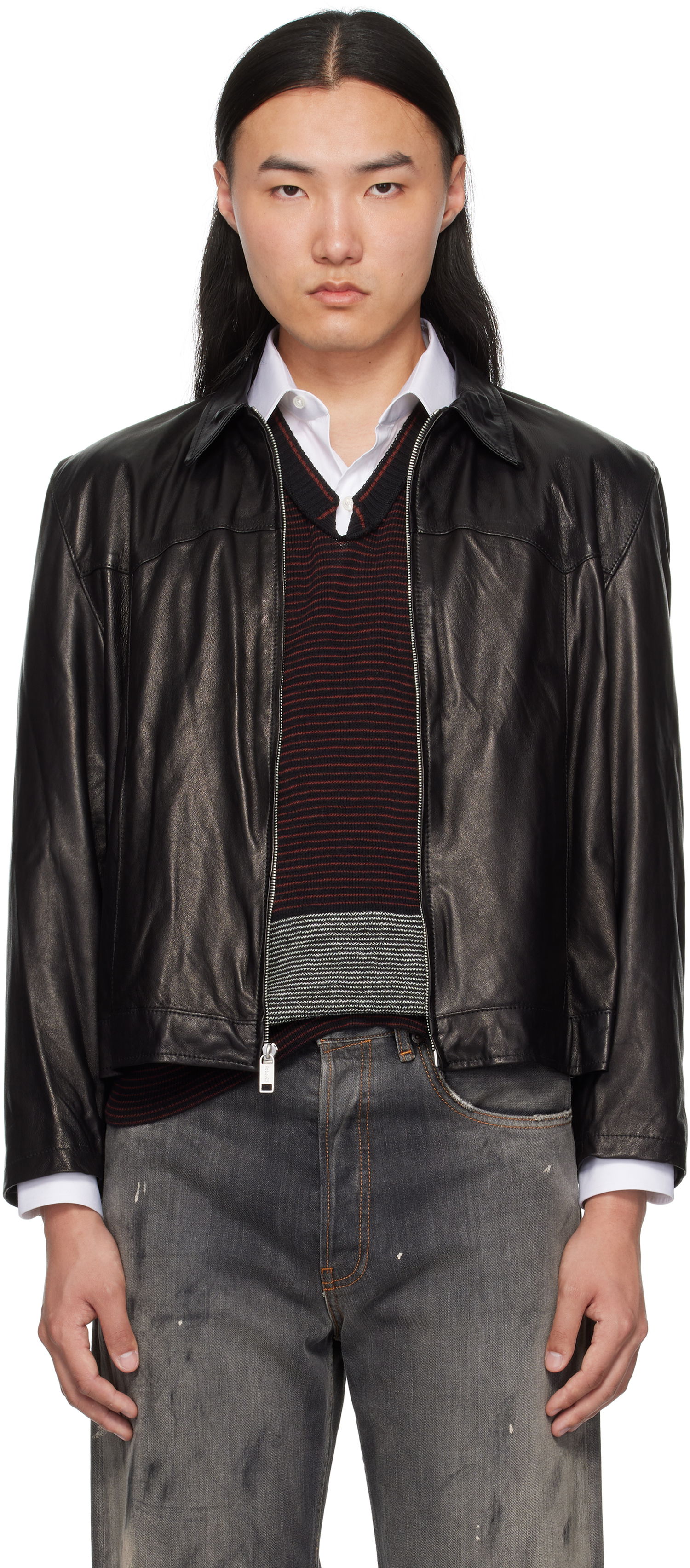 Bunda Enfants Riches Déprimés Enfants Riches Déprimés Western Sharp Shoulder Leather Jacket Čierna | 030-509, 0