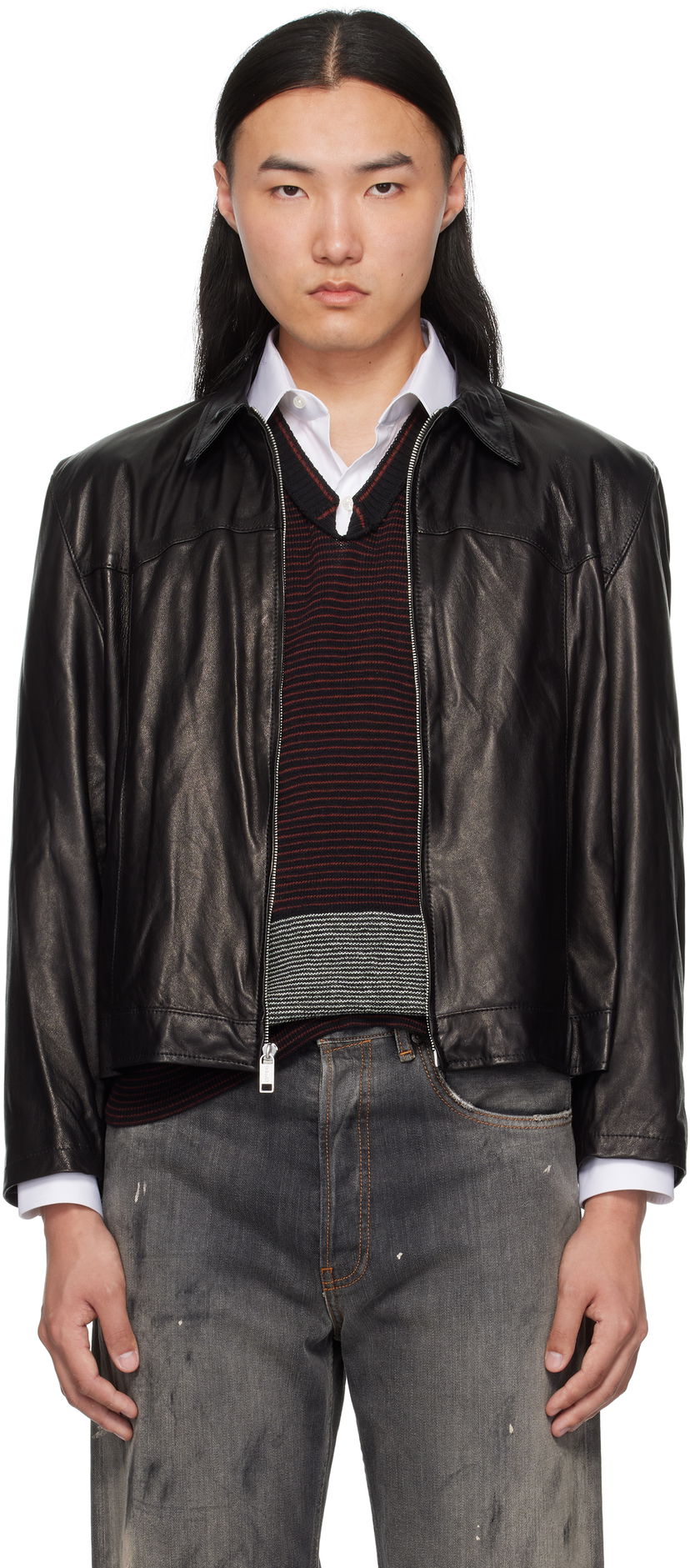 Bunda Enfants Riches Déprimés Enfants Riches Déprimés Western Sharp Shoulder Leather Jacket Čierna | 030-509