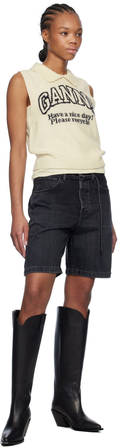 Vesta GANNI Graphic Wool Mix Collar Vest Biela | K2463, 3