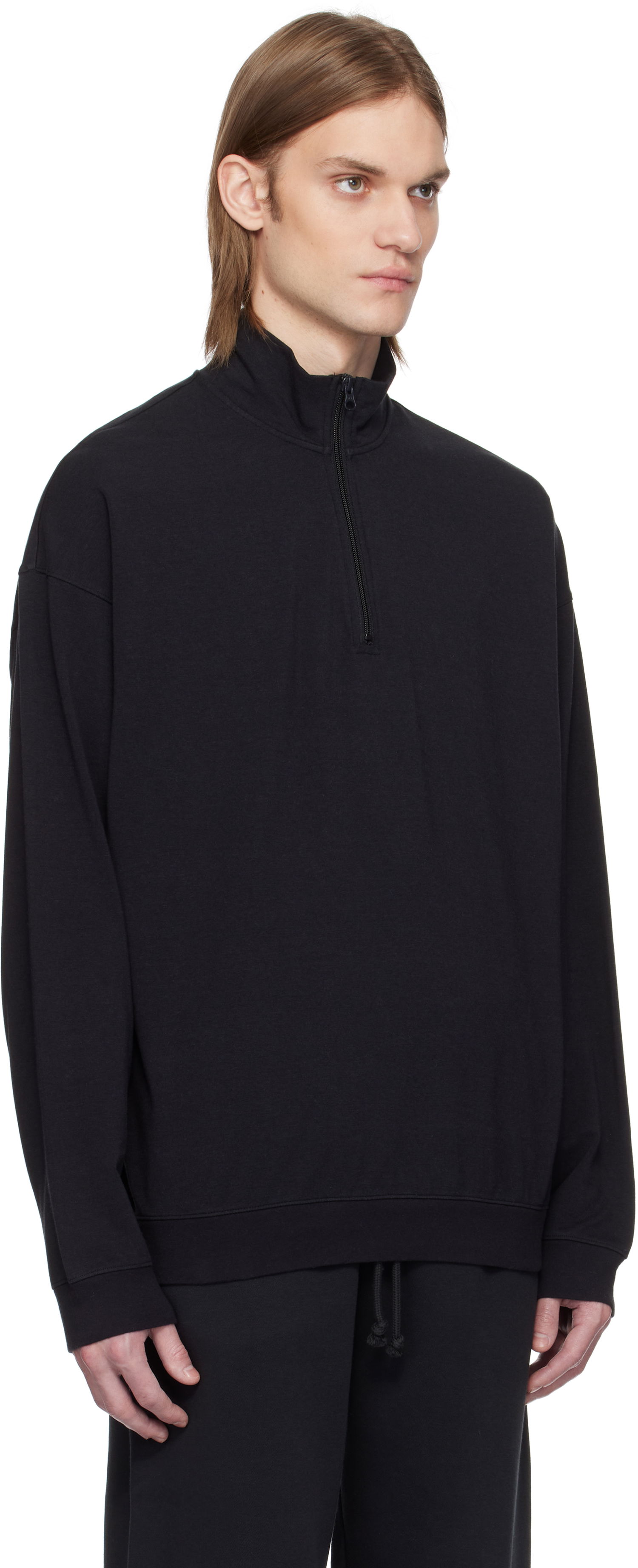 Sveter SKIMS SKIMS Jersey Relaxed Quarter Zip Sweatshirt Čierna | PL-ZUP-6901M-OBSIDIAN, 1