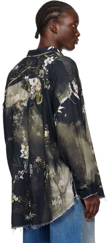 Košeľa R13 R13 Floral-Print Drop Neck Shirt with Shredded Seams Čierna | R13MR075-R393B, 2