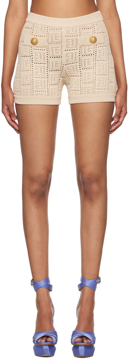 Šortky Balmain Monogram Knit Shorts Béžová | AF0PA197KE25, 0