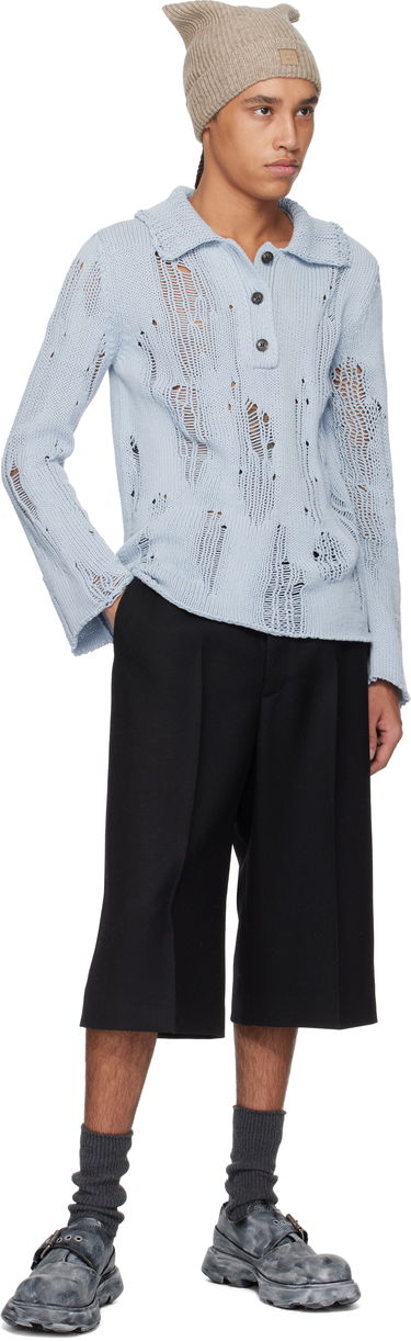 Polo tričko Acne Studios Distressed Knit Polo Modrá | A60566-, 3