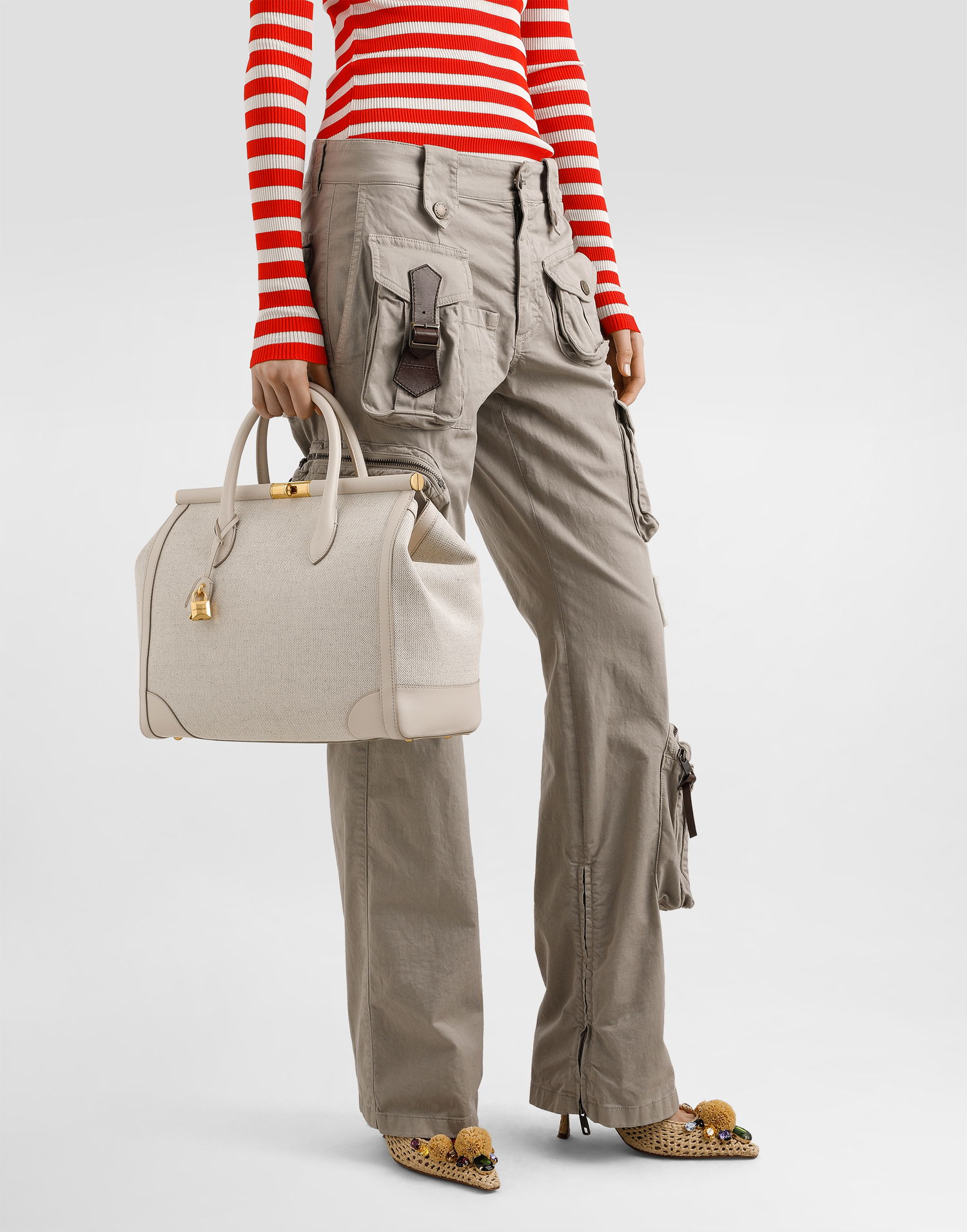 Kabelka Dolce & Gabbana Dolce & Gabbana Marlene Fabric and Calfskin Handbag Béžová | BB7763A9AC88M043, 1