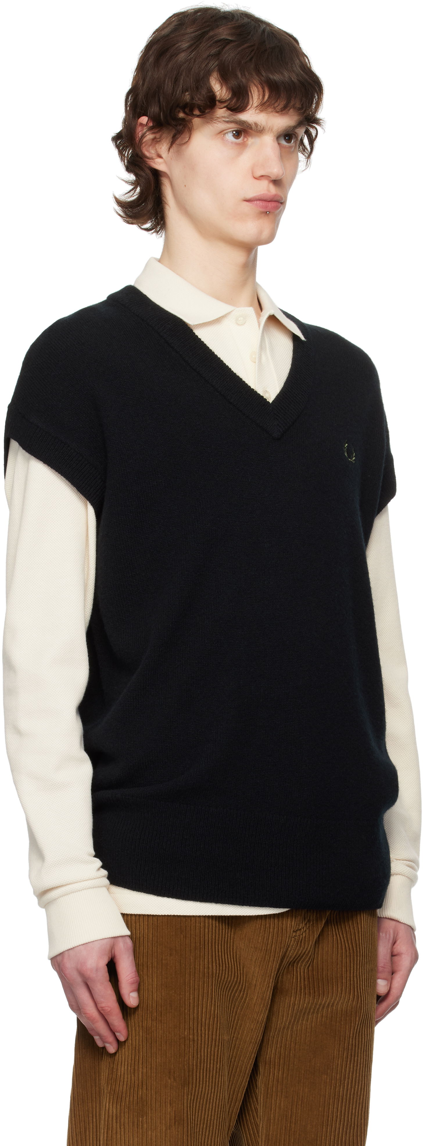 Sveter Fred Perry Fred Perry Lambswool Knit Vest Čierna | K8567, 1