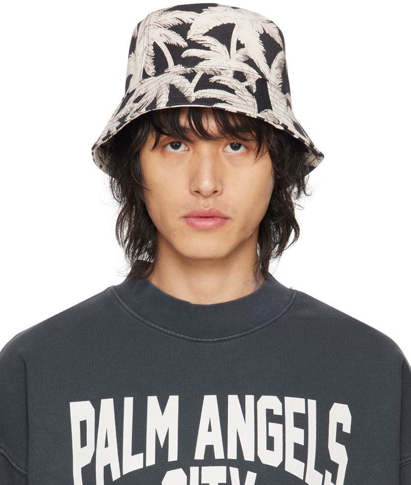 Klobúk Palm Angels Allover Palms Bucket Hat "Black & Off-White" Biela | PMLA036R24FAB0021003