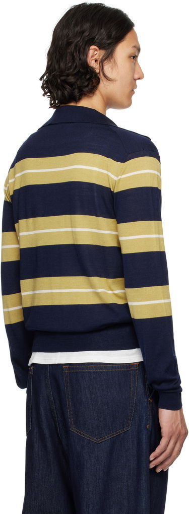 Sveter AMI AMI Paris Wool Silk Striped Polo Navy | HPL376.KN0079, 2