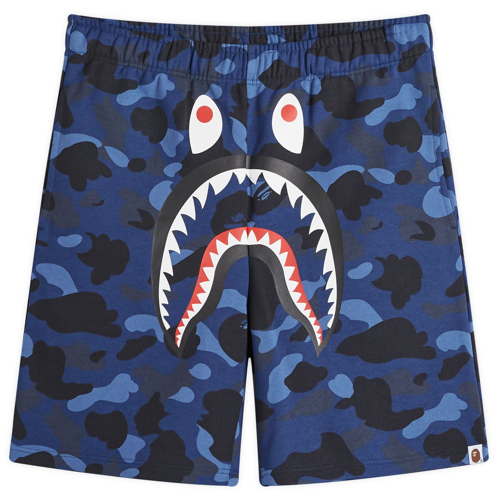 A Bathing Ape Men's Colour Camo Shark Sweat Shorts in Navy, Size Large | END. Clothing