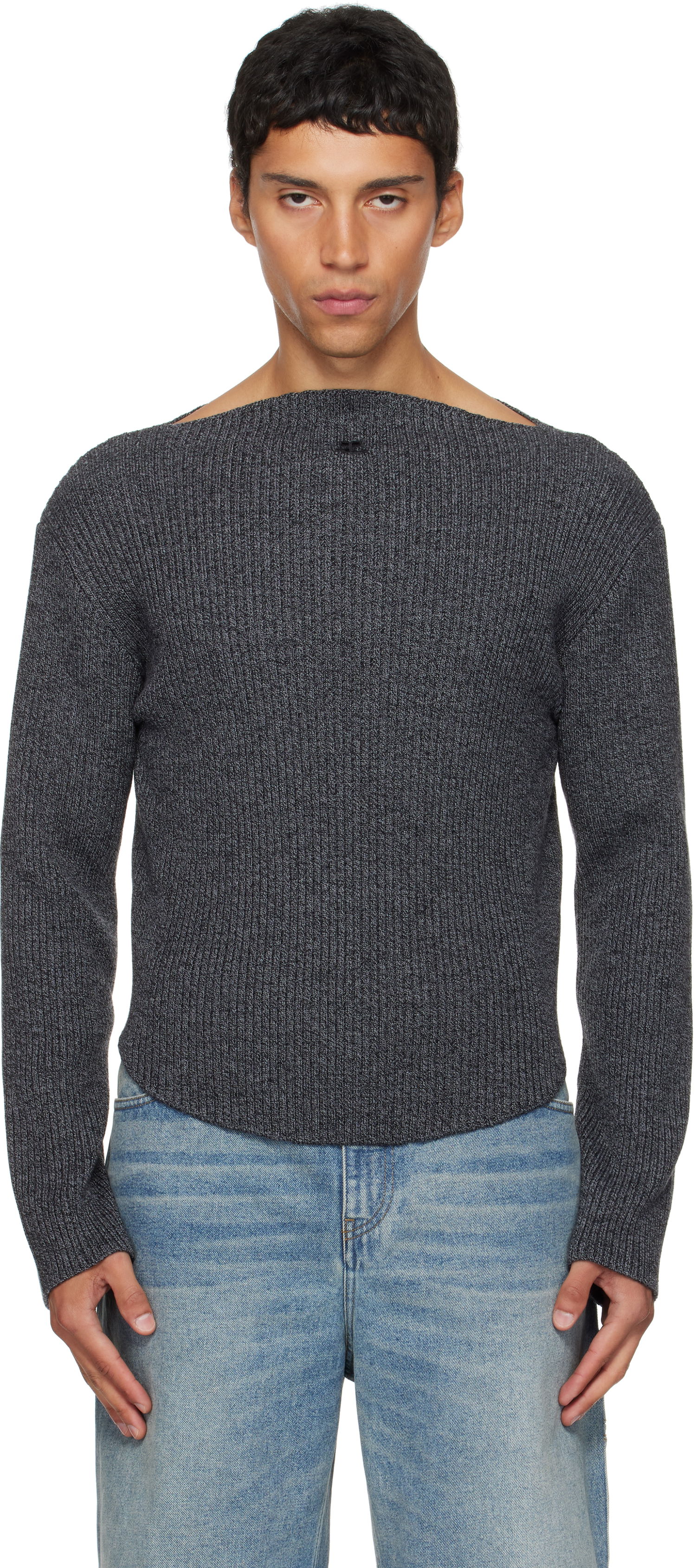 Sveter Courrèges Courrèges Boatneck Ribbed Wool Sweater Šedá | 325MPU239FI0036, 0