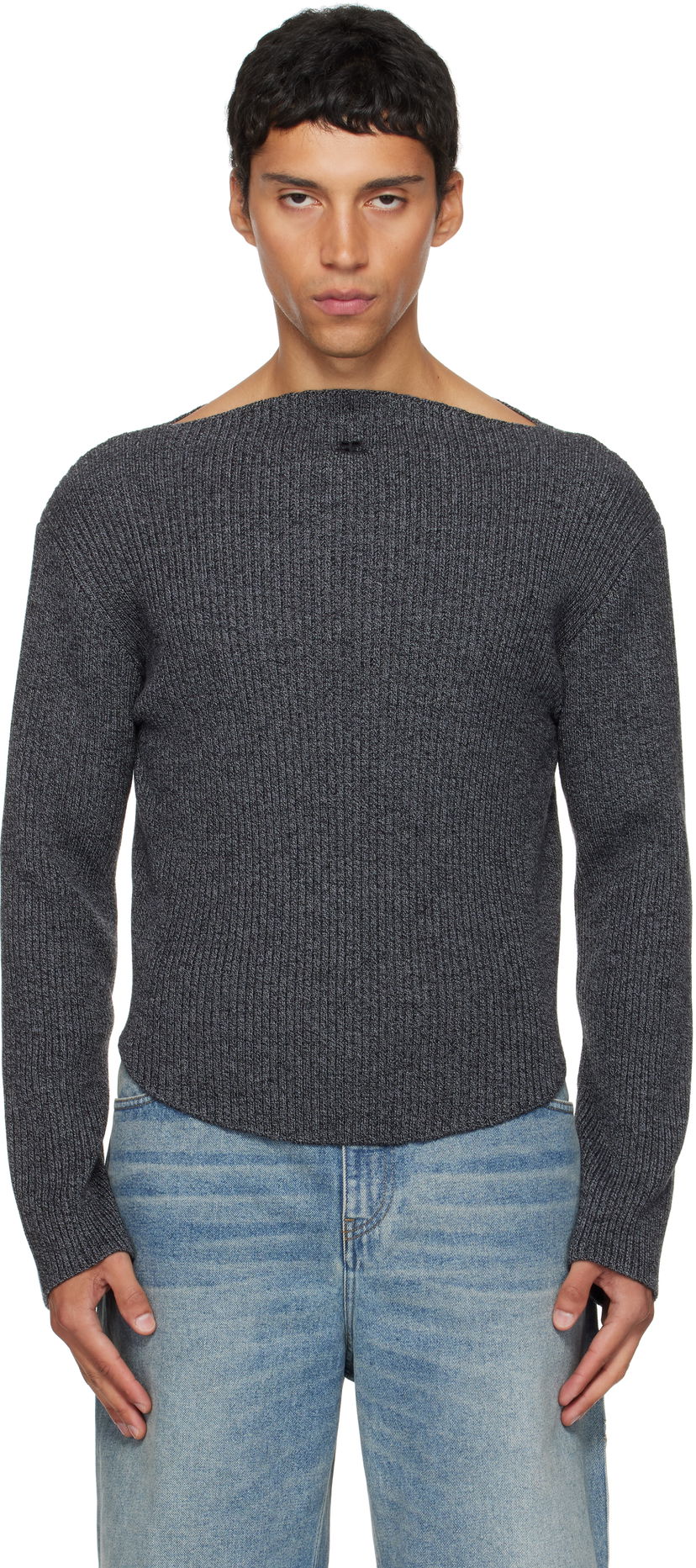 Sveter Courrèges Courrèges Boatneck Ribbed Wool Sweater Šedá | 325MPU239FI0036