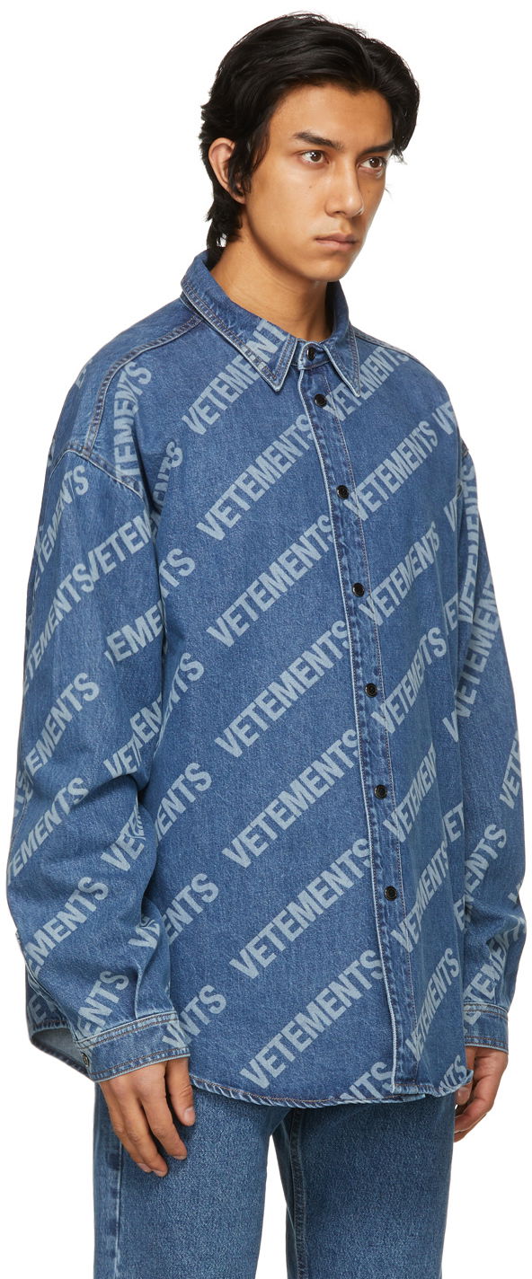 Košeľa VETEMENTS Vetements Allover Logo Denim Shirt Modrá | UE51SH930B, 1