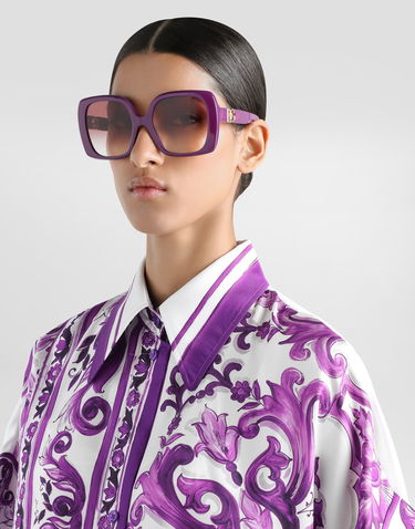 Košeľa Dolce & Gabbana Dolce & Gabbana Majolica-Print Twill Short Sleeve Shirt Fialová | F5T52THI1TKIP3TN, 3