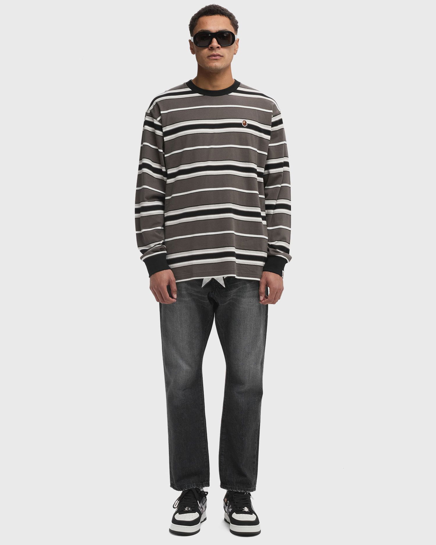 Tričko BAPE Striped Longsleeve T-Shirt Šedá | 001LTK801010MBLK, 1