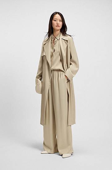 Nohavice BOSS Relaxed-Fit Satin Trousers Béžová | 50541835, 1