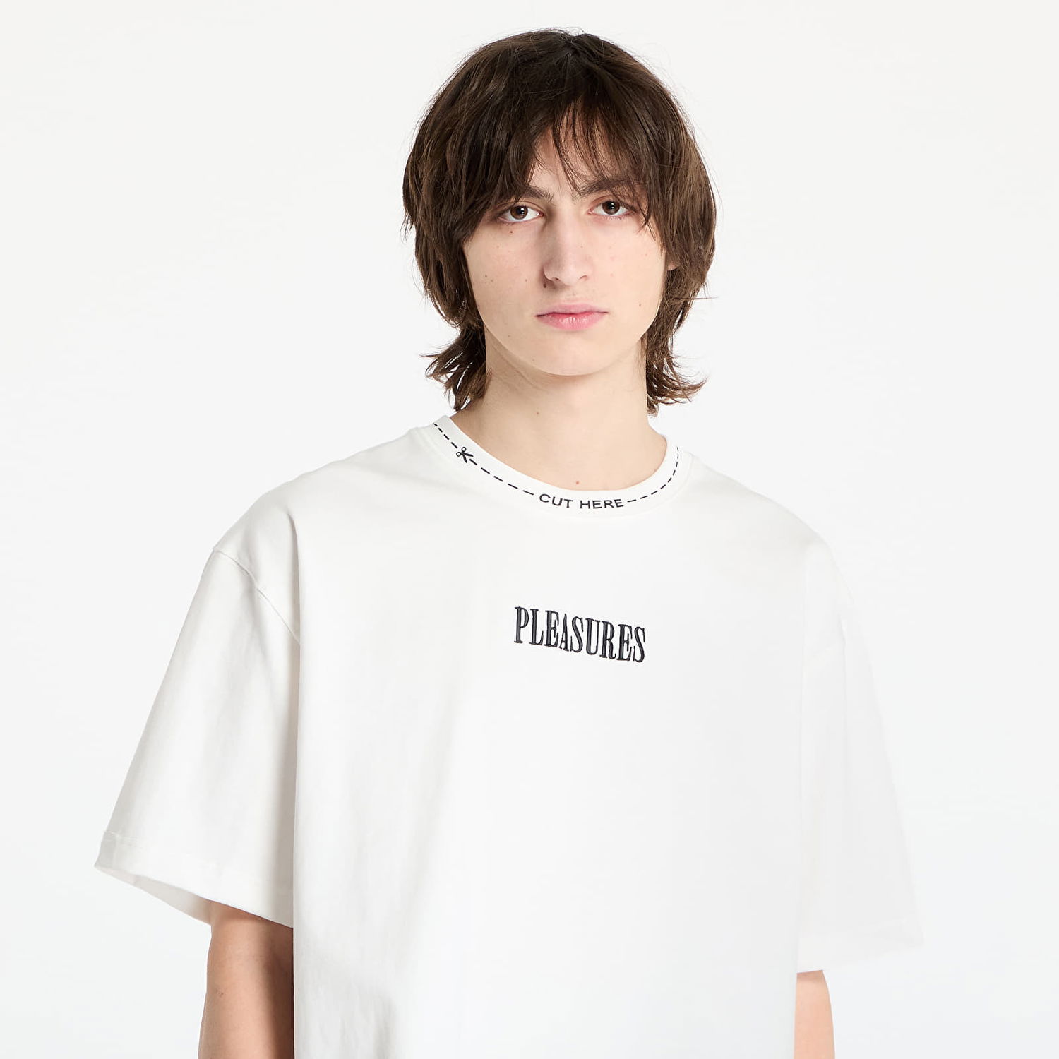 Tričko Pleasures PLEASURES Cut Here Heavyweight T-Shirt Biela | P25SP027 WHITE, 1