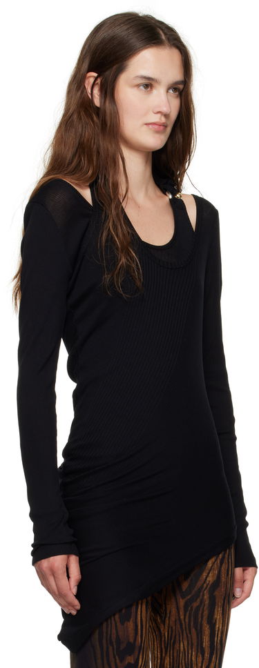 Tričko Jean Paul Gaultier Jean Paul Gaultier Ribbed Twisted Double Layer Piercing T-Shirt Čierna | 25/03-W-TO287-J000-00, 4