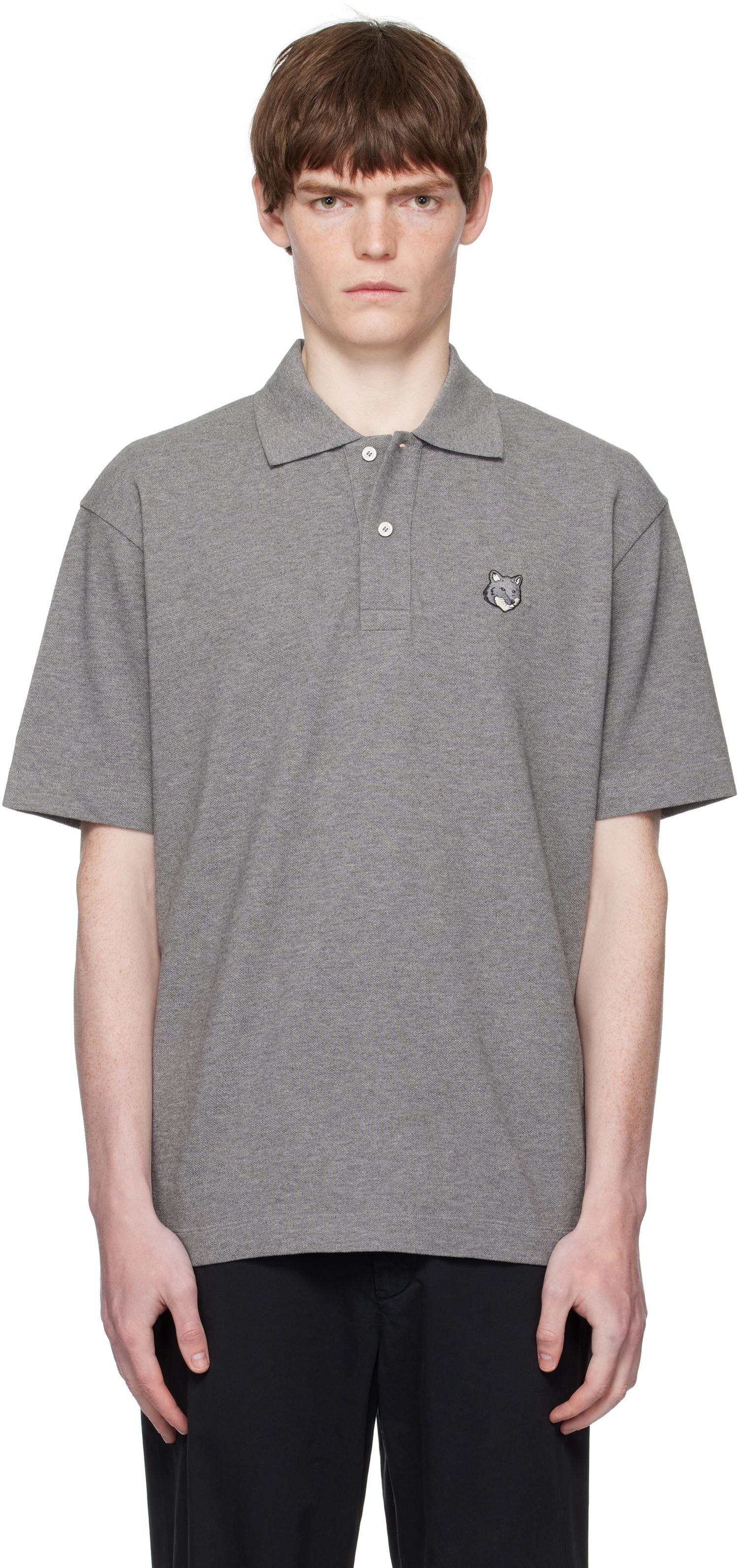 Polo tričko MAISON KITSUNÉ Maison Kitsuné Fox Head Patch Polo Šedá | PM00210KP0001, 0