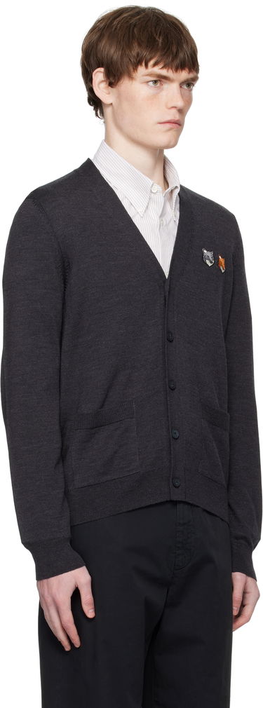 Sveter MAISON KITSUNÉ Double Bold Fox Head Patch Regular Cardigan Šedá | OM051CFKT1036, 1