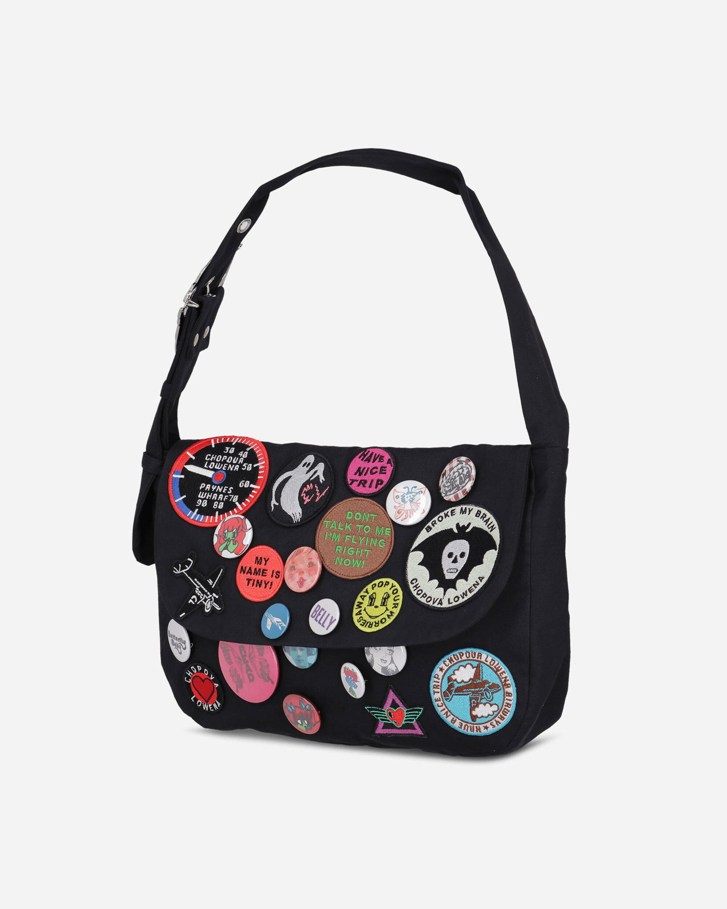 Taška cez rameno Chopova Lowena Patches Decorated Shoulder Bag Čierna | 6455 BLCK, 0