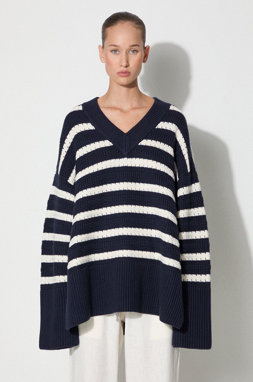 Sveter Samsoe Samsoe Samsoe Samsoe Striped V-Neck Sweater Navy | F23300195, 0