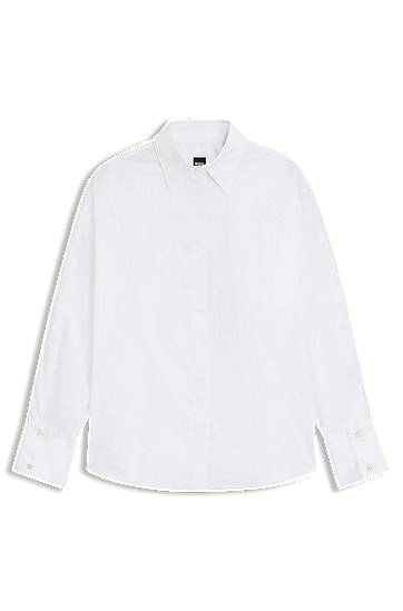Košeľa BOSS Relaxed-fit Cotton Blouse with half-buttoned sleeves Biela | 50548455