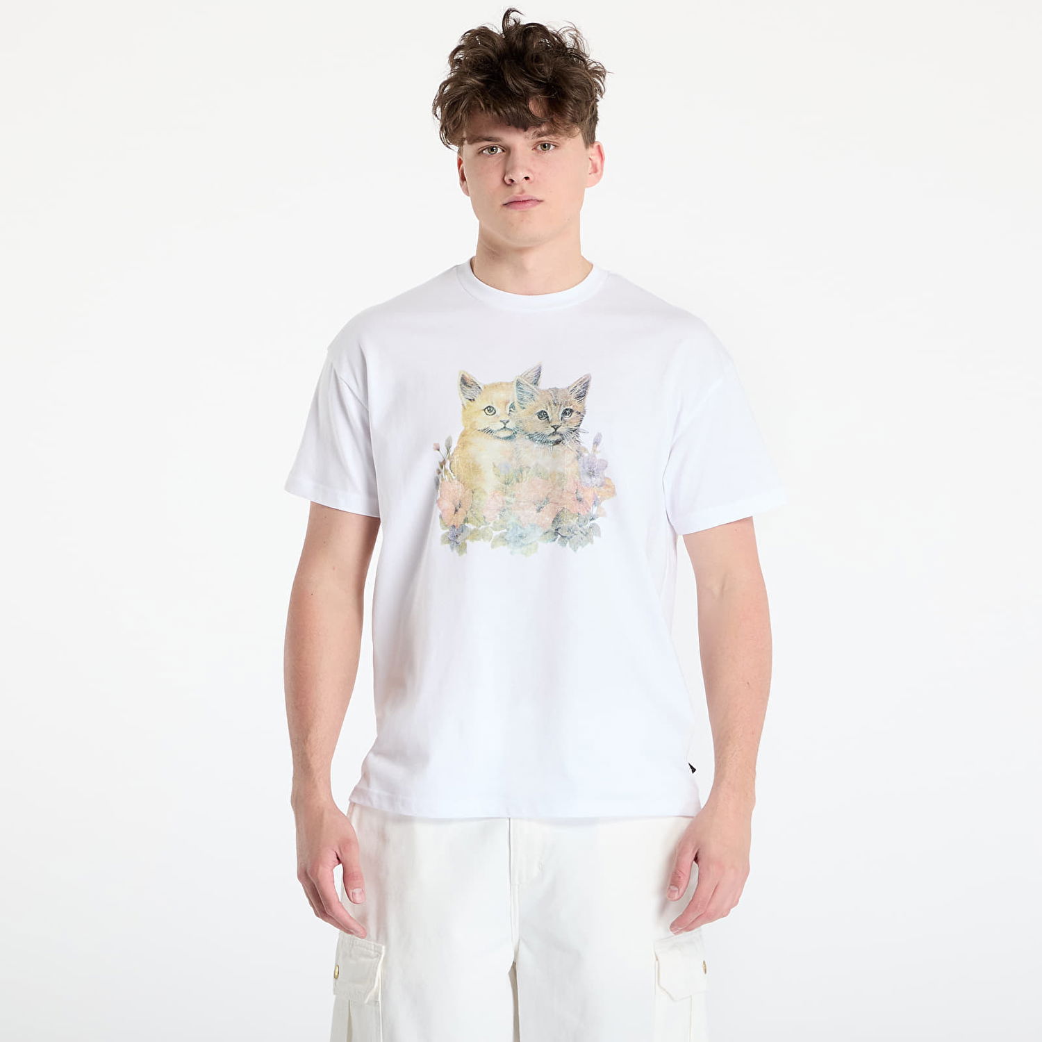 Tričko Vans Oversized Short Sleeve T-Shirt with Kitten Print Biela | VN000MD2WHT1, 0