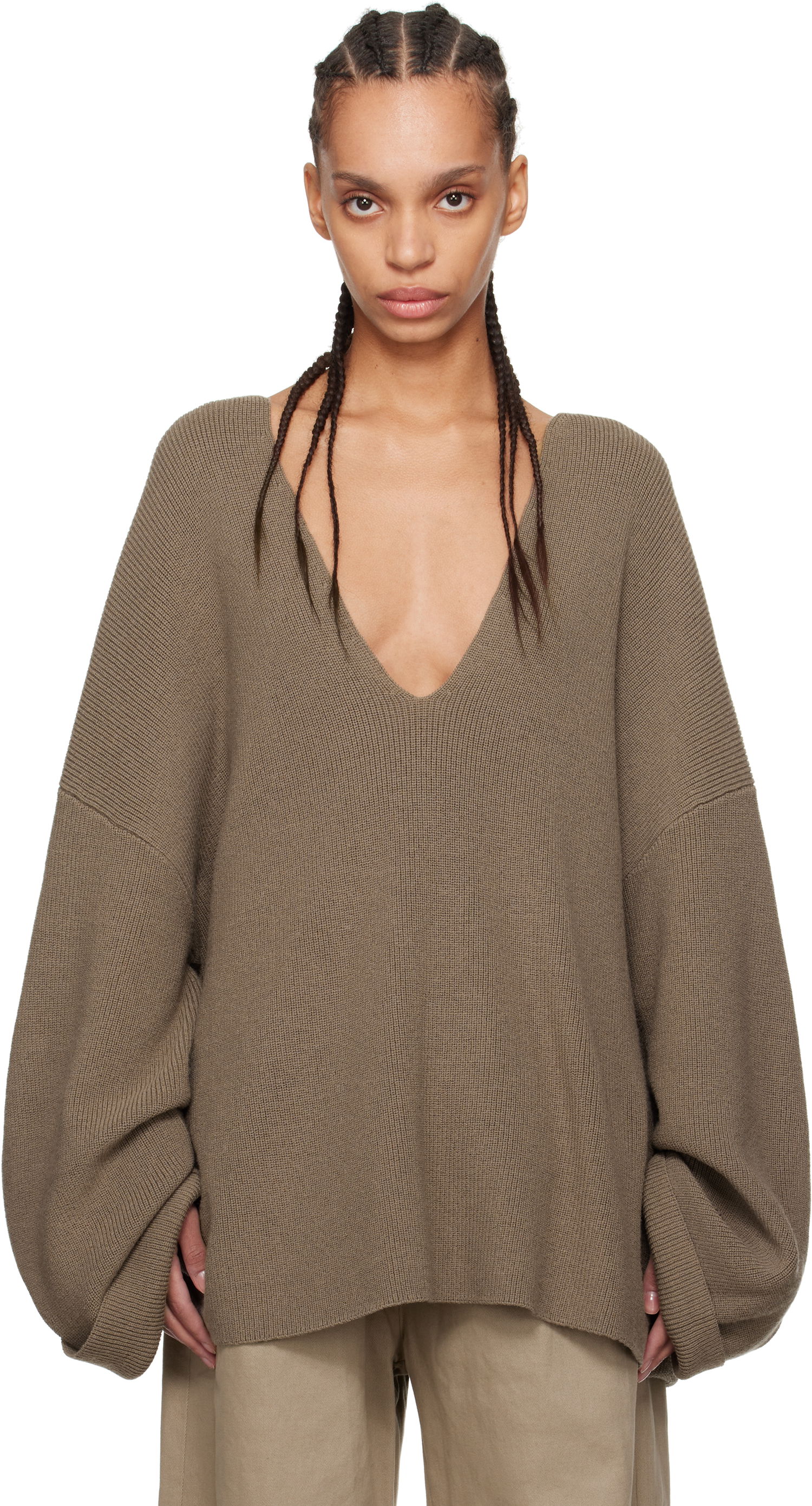 Sveter Entire Studios Entire Studios Dormer V-Neck Balloon-Sleeve Sweater Hnedá | ES2715DT, 0