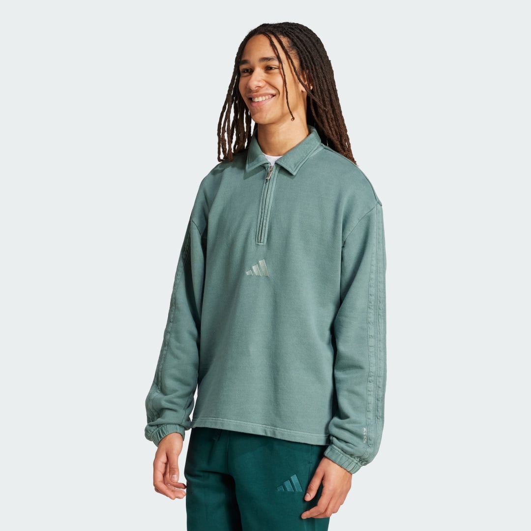 Mikina adidas Performance ALL SZN French Terry Washed Half-Zip Sweatshirt Zelené | JY1723, 0