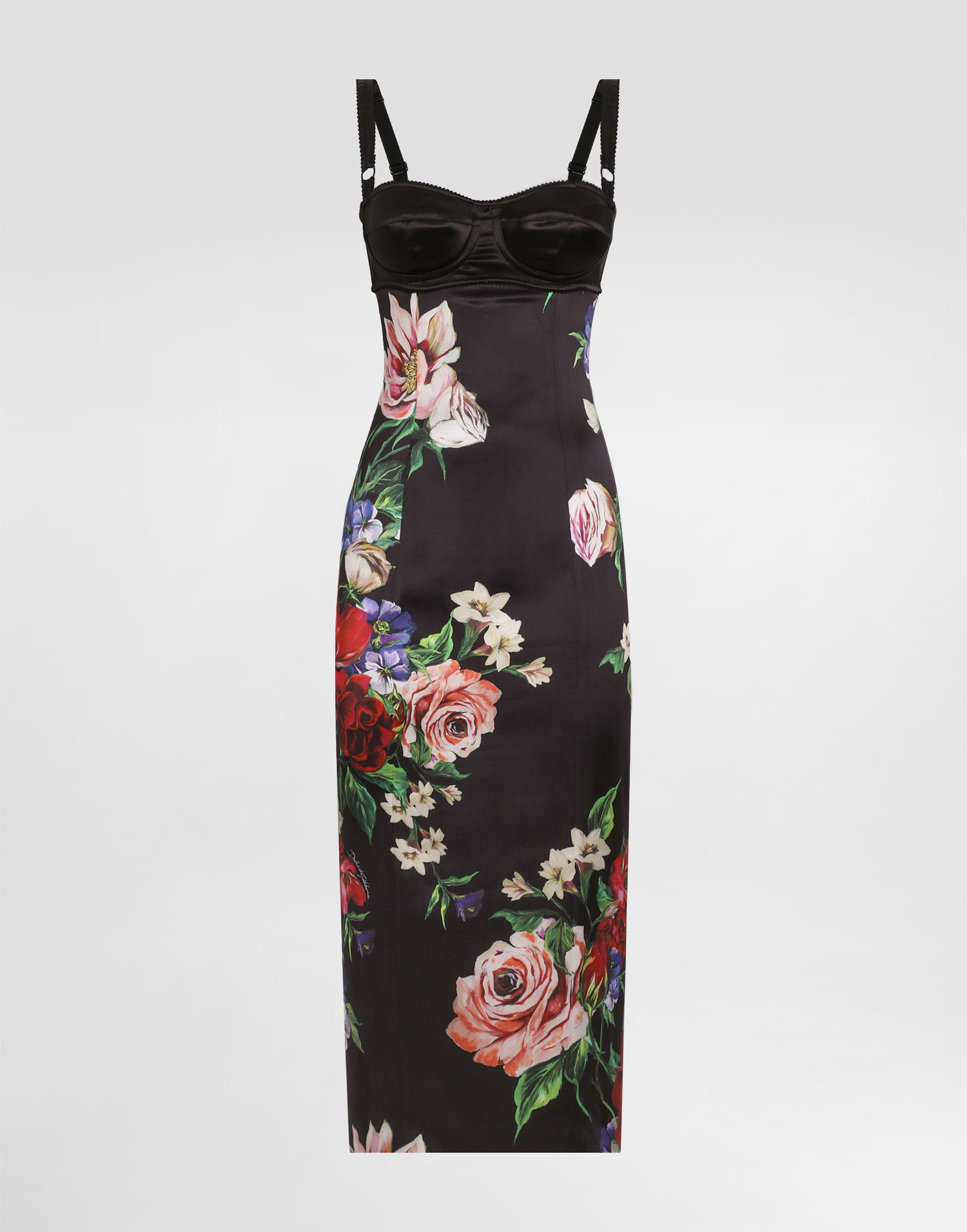 Šaty Dolce & Gabbana Dolce & Gabbana Satin Slip Dress With Floral Print and Bra Detail Čierna | F6TTXTFSIB5HN5PR, 0