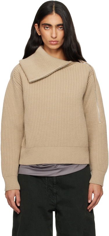 Sveter Dries Van Noten Dries Van Noten Ribbed Wool Knit Sweater with Asymmetric Zipped Collar Béžová | 252-011235-2707, 0