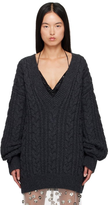 Sveter Cecilie Bahnsen Alia V-Neck Knit Sweater Šedá | 3.24KNI51005 ALIA JUMPER, 0