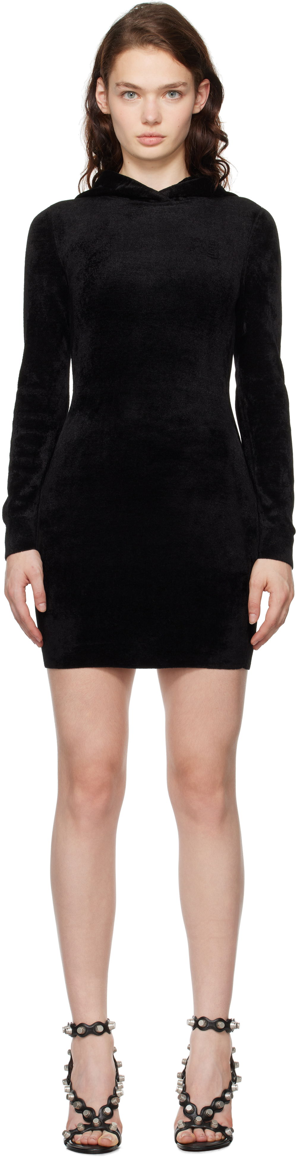 Šaty Alexander Wang Alexander Wang.t Embossed Logo Hoodie Minidress Čierna | 4KC4243014, 0