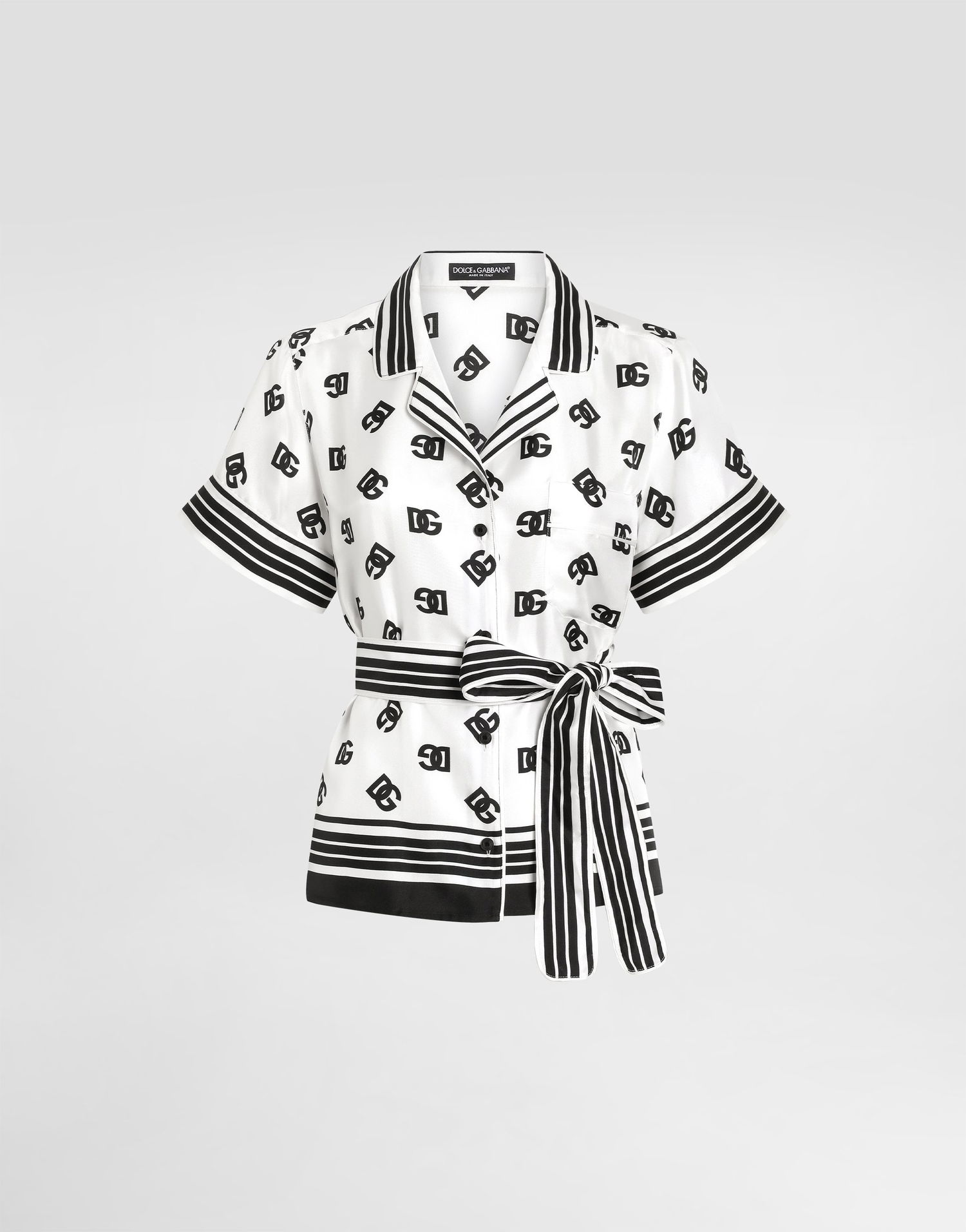 Košeľa Dolce & Gabbana Dolce & Gabbana DG All-Over Logo Print Silk Twill Shirt Biela | F5G67THI1Z6HA9CN, 0