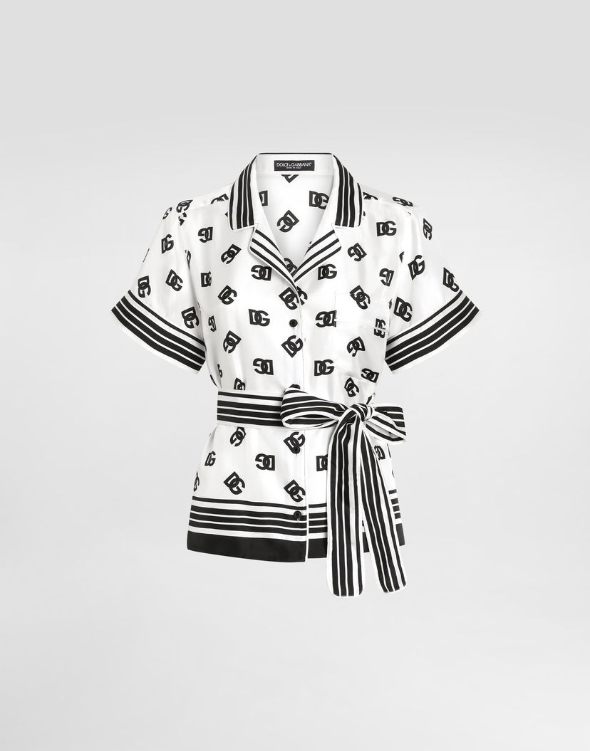 Košeľa Dolce & Gabbana Dolce & Gabbana DG All-Over Logo Print Silk Twill Shirt Biela | F5G67THI1Z6HA9CN