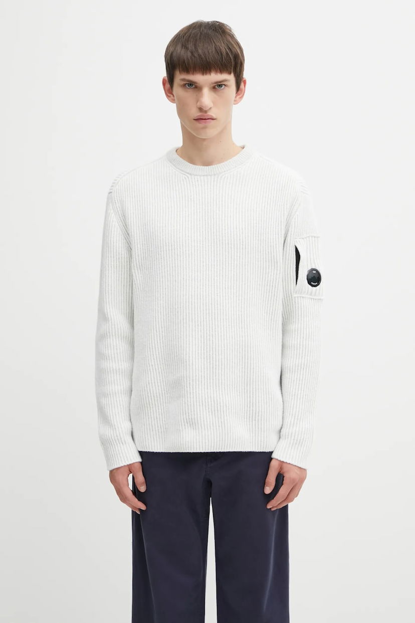 Sveter C.P. Company Ribbed Wool Blend Crew Neck Sweater Biela | 19CMKN307A006170A