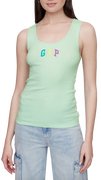 Ribbed Tank Top with Multi-colored Lettering