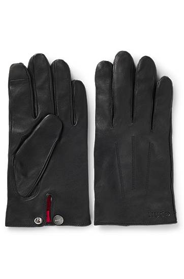 Rukavice BOSS Leather Gloves with Press Stud Čierna | 50526909, 0