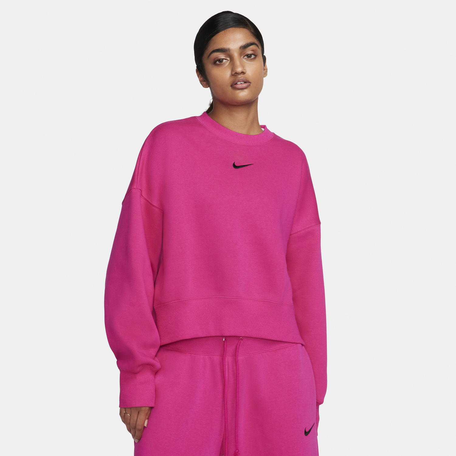 Mikina Nike Dámská volnější flísová mikina s kulatým výstřihem Sportswear Phoenix (větší velikost) - Růžová Ružová | DQ5761-615, 0