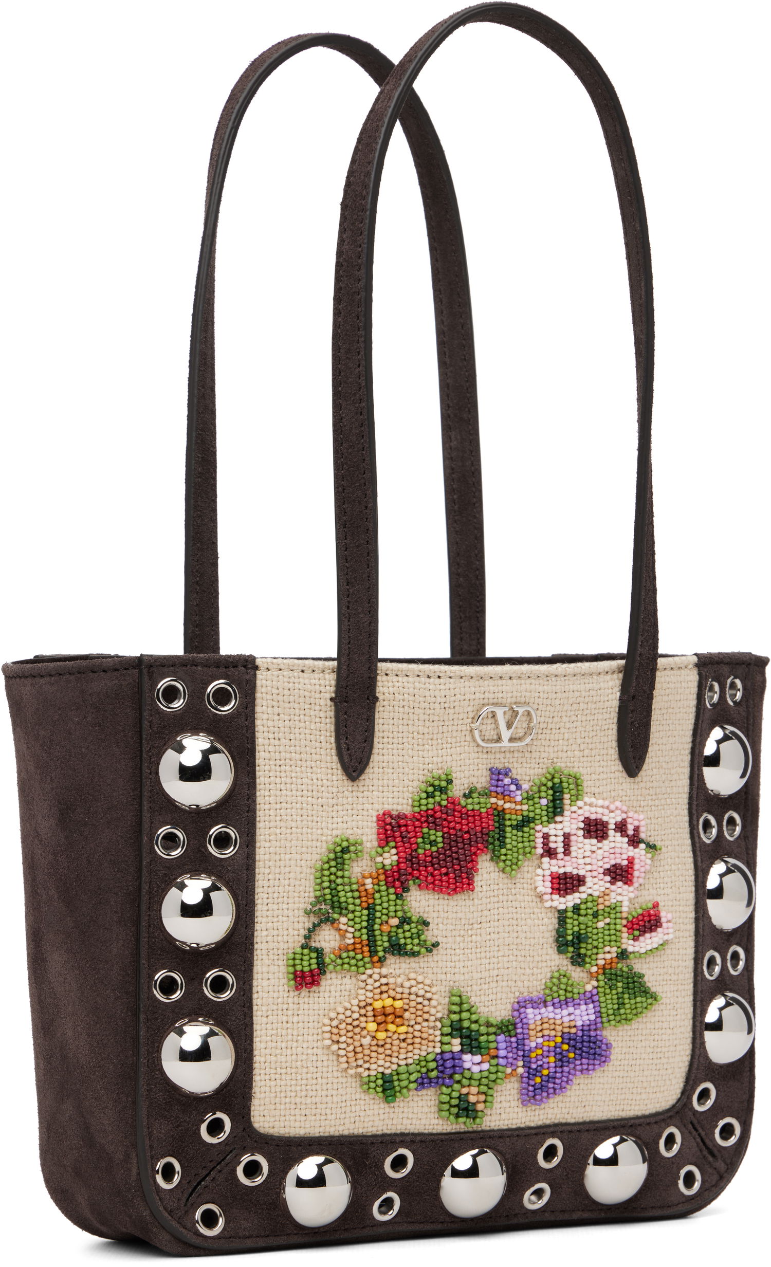 Tote bag Valentino Mini Nellcôte Beaded Floral Studded Woven Tote Metalická | 7W2B0R89YDT, 1