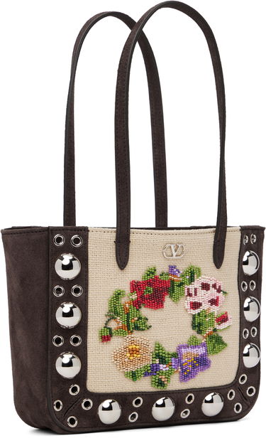 Tote bag Valentino Mini Nellcôte Beaded Floral Studded Woven Tote Metalická | 7W2B0R89YDT, 1