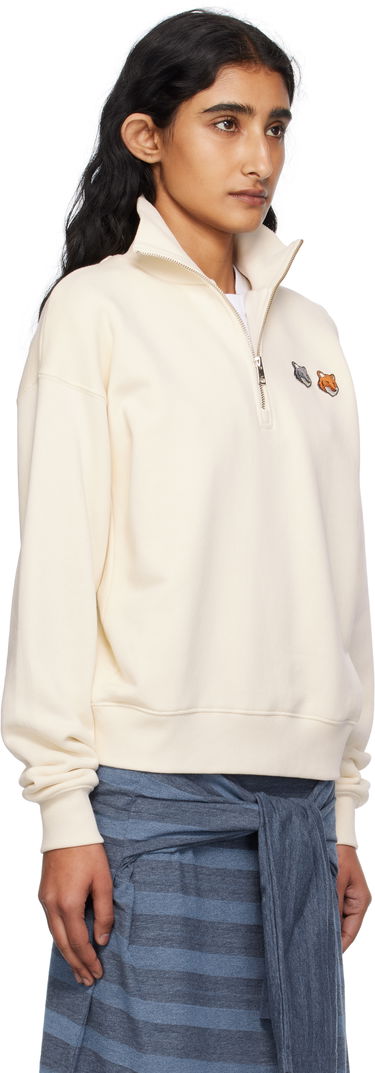 Mikina MAISON KITSUNÉ Maison Kitsuné Double Fox Head Half Zip Sweatshirt Béžová | OW211CFKM0321, 1