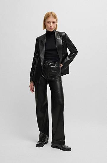 Nohavice BOSS Faux Leather Five-Pocket Trousers Čierna | 50534543, 1
