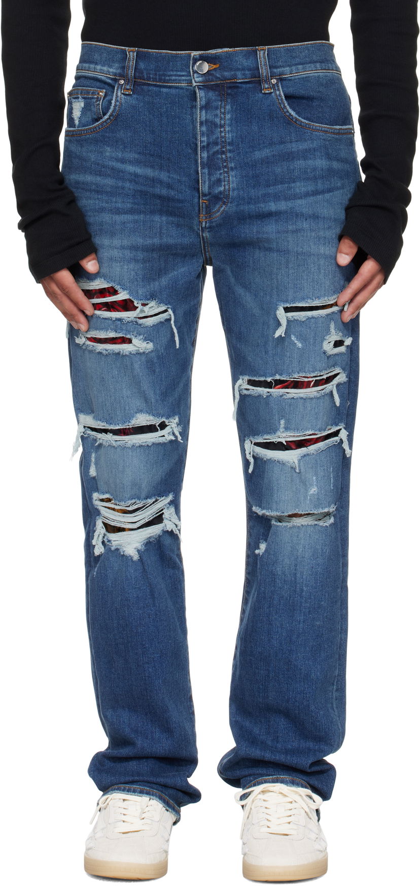 Džínsy AMIRI AMIRI Slim Thrasher Jeans with Floral Velvet Modrá | AMDNSM1022