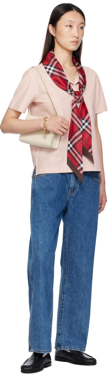 Šál Burberry Burberry Skinny Contrast Check Silk Scarf Červená | 8110367, 1