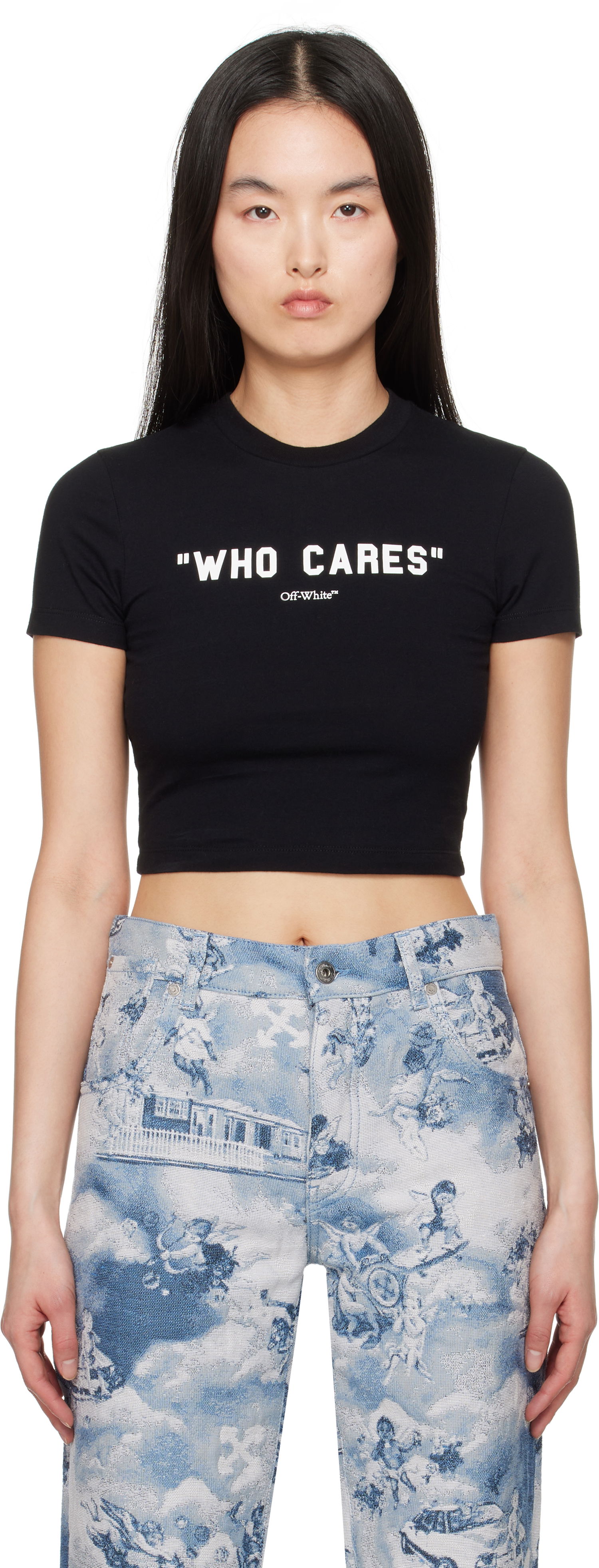 Crop Top Off-White Off-White 'Who Cares' Crop T-Shirt Čierna | OWAA133S25JER0011001, 0