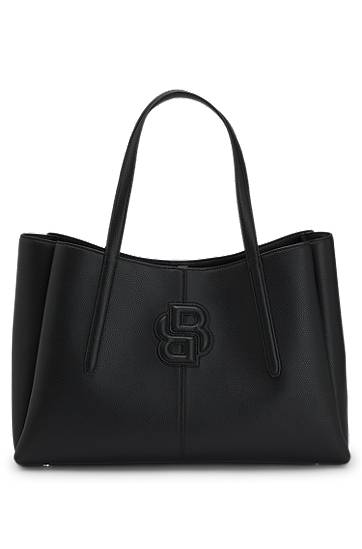 Tote bag BOSS Grained Faux-Leather Tote Bag with Double B Monogram Čierna | 50535938, 0