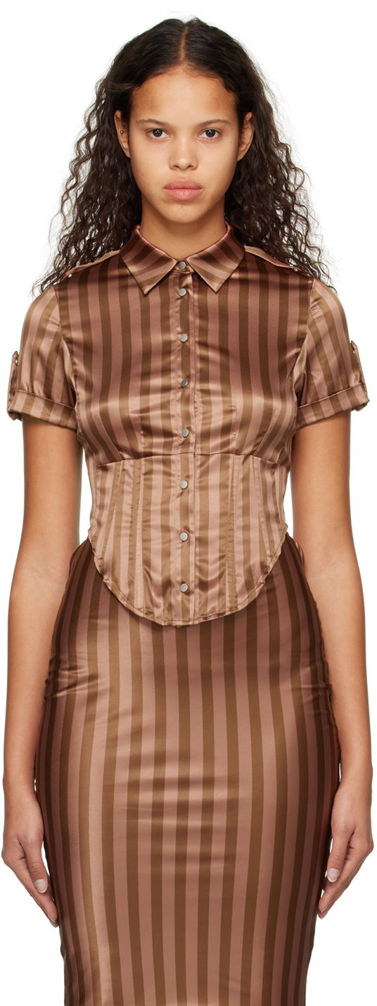 Košeľa Miaou Miaou Work Capsule Max Striped Shirt Hnedá | 7072SS3DVC, 0